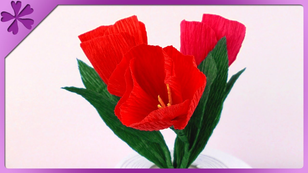 DIY Tulipan z bibuły. Tissue paper tulip (+ENG Annotations) - Na szybko #86