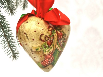 Decoupage krok po kroku - świąteczna bombka na Boże Narodzenie - serce