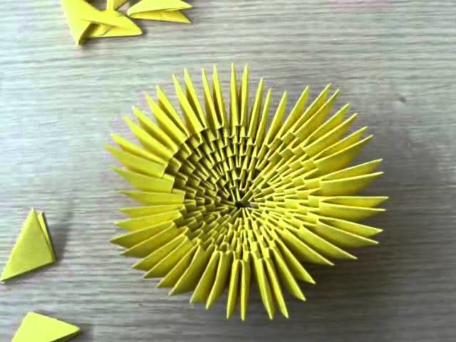 3D origami - flower - yellow tulip with leaf - (how to make)