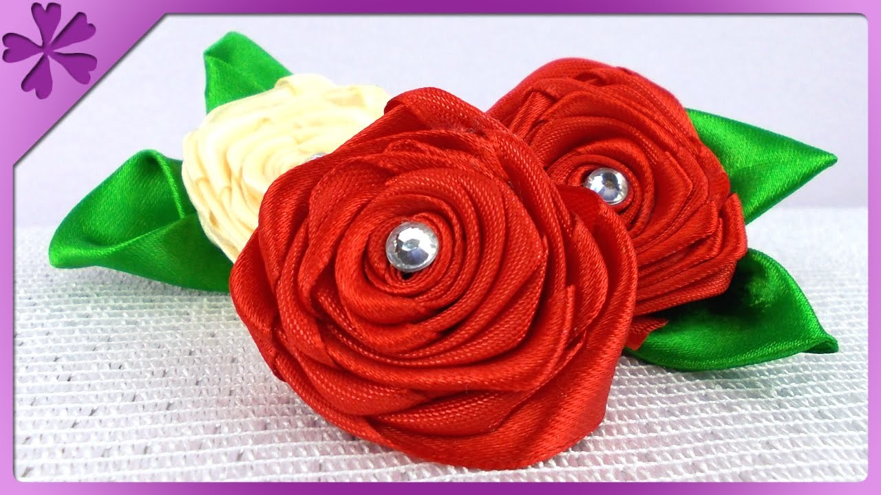 DIY Róże ze wstążki. Ribbon roses (+ENG Annotations) - Na szybko #85