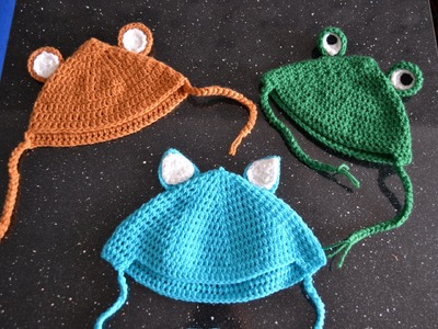 Czapka na szydełku dla dziecka kot I żaba I miś crochet baby hat