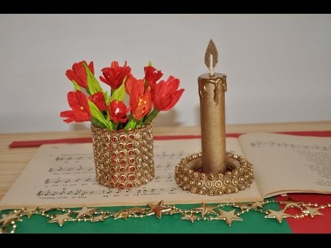 Podstawka i świeca -  dekoracje z tektury i makaronu DIY