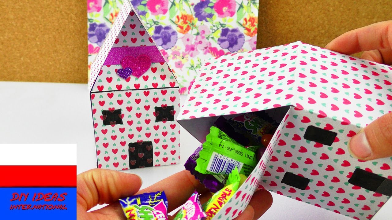 DIY pomysł na opakowanie prezentu | domek z kolorowego papieru