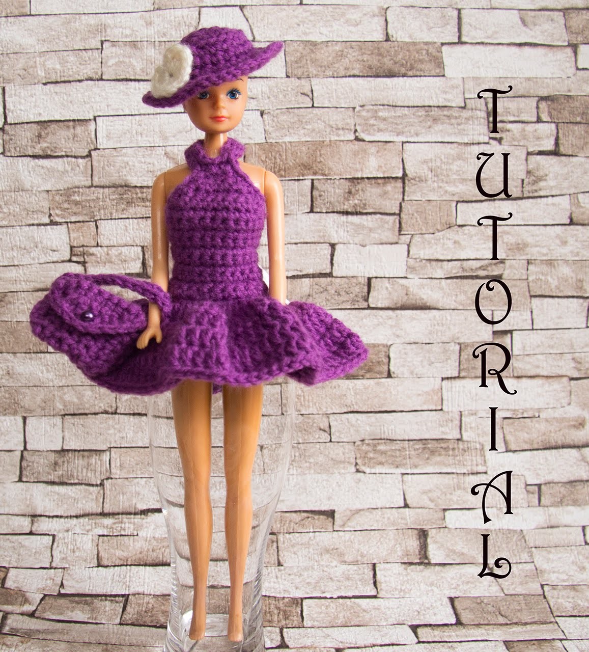 Sukienka na szydełku dla Barbie 2. + torebka + kapelusz. Crochet Barbie dress + hat+ purse. Tutorial