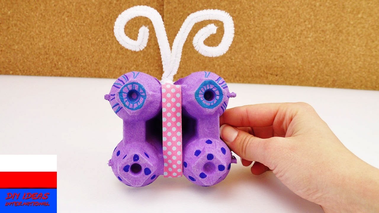 DIY International | motylek z kartonu po jajkach | tutorial dla dzieci | kolorowy motylek