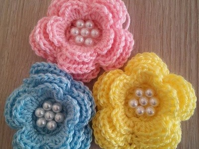 No 23# kwiatek z perełkami na szydełku - flower with perls on crochet