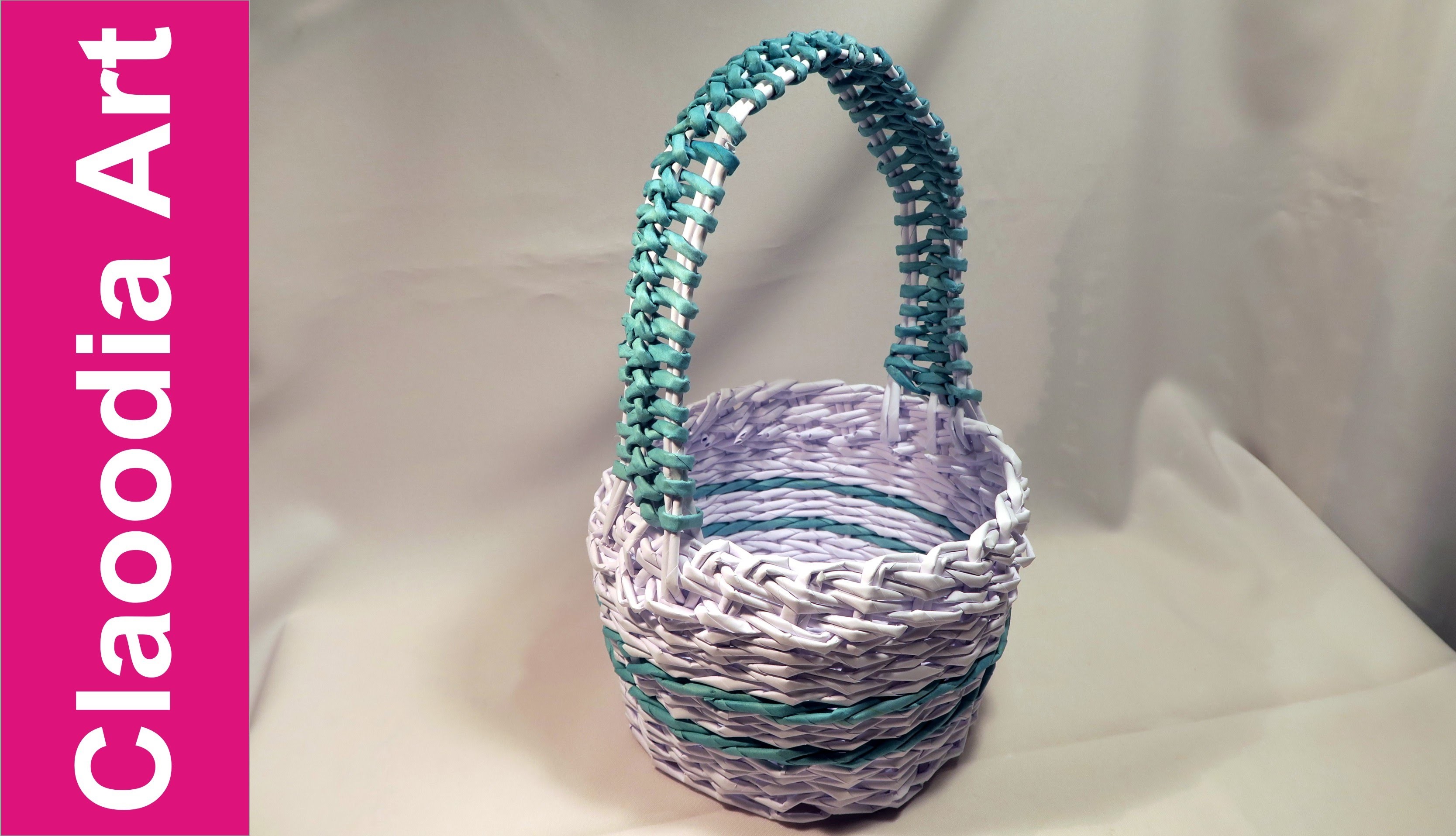 Okrągły koszyk z rączką (round basket with handle, paper wicker)