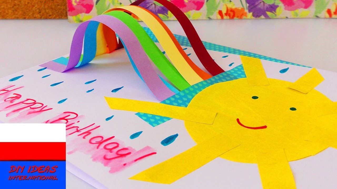 Kartka urodzinowa z tęczą i słońcem | prosty pomysł | Rainbow Birthday Card DIY Idea