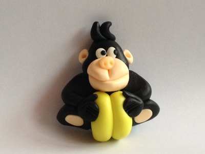 Gorilla with bananas handmade polymer clay (magnet on fridge) - Magnes na lodowke z modeliny