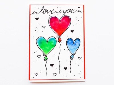 How to Make - Easy Greeting Card Watercolor Cartoon Heart - Step by Step | Kartka Akwarela