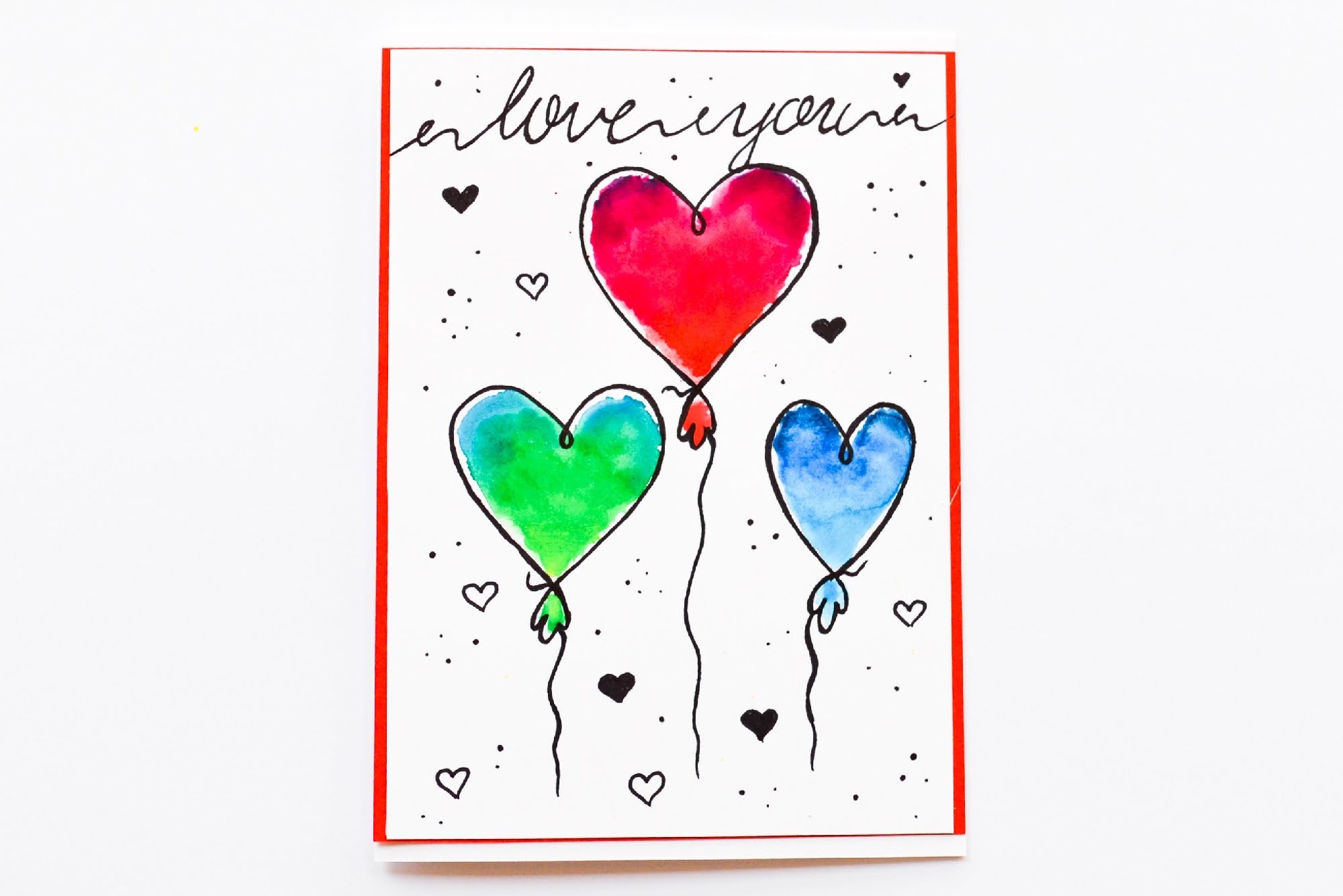 How to Make - Easy Greeting Card Watercolor Cartoon Heart - Step by Step | Kartka Akwarela