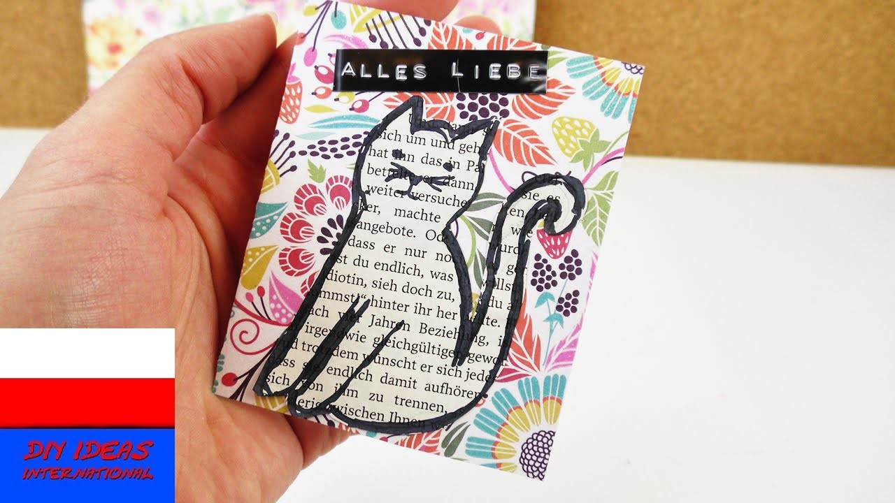 DIY Inspiration | wyzwanie tygodnia #71 papier gazetowy | mini kartka z kotkiem i życzeniami