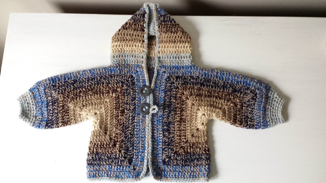 Sweterek na szydełku dla niemowlaka dziecka z kapturem 2.2