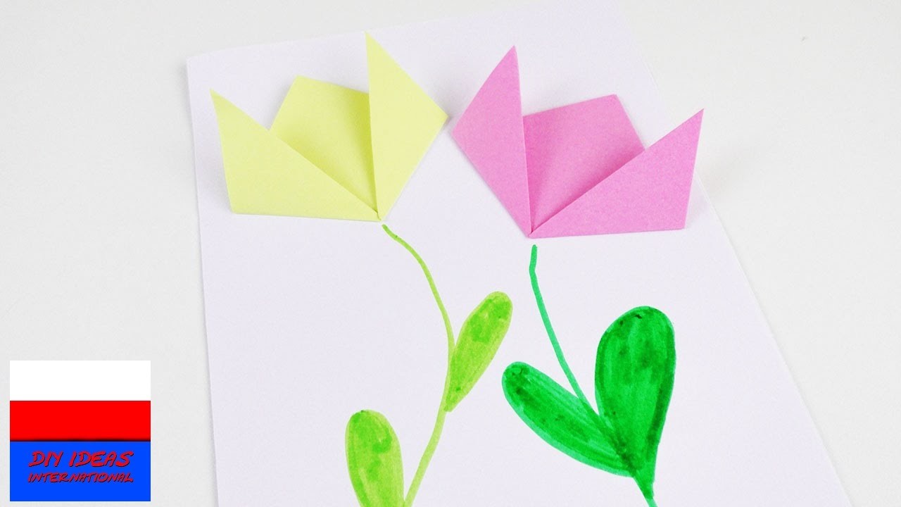 Wiosenny obrazek z papierowymi kwiatkami | origami
