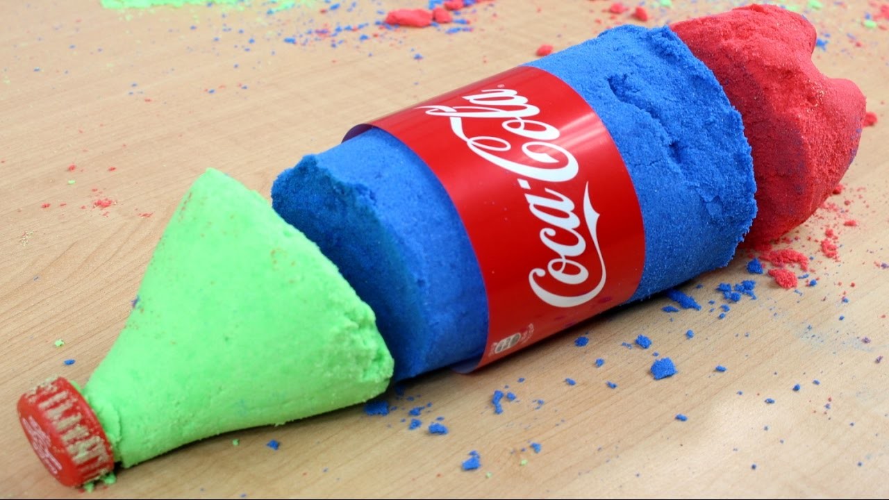 DIY - How to make colorful Coca-Cola bottle? - Kinetic Sand & Coca Cola