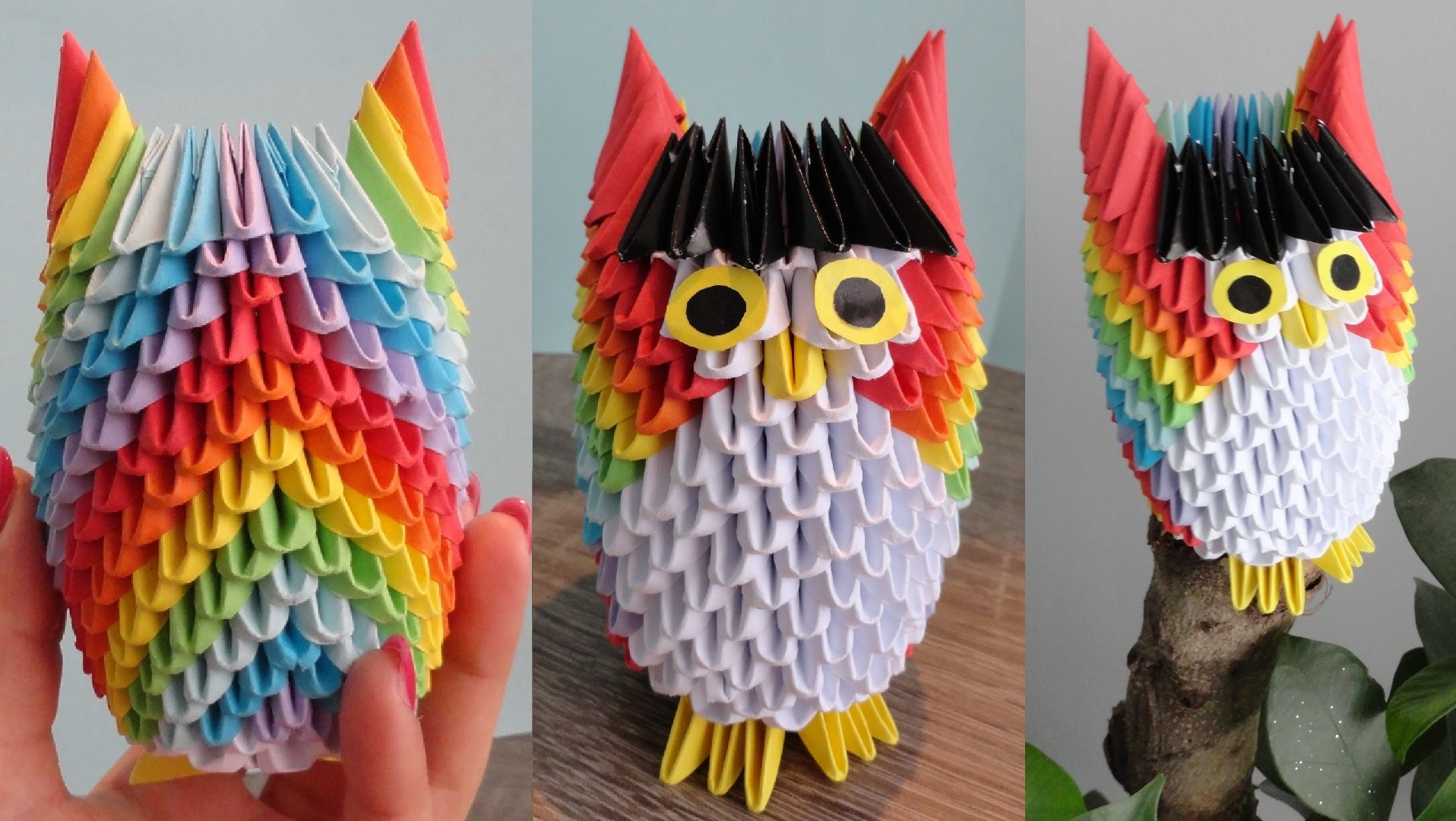 Origami 3D - Kolorowa sowa. Tęczowa sowa. Rainbow Owl. Origami 3D