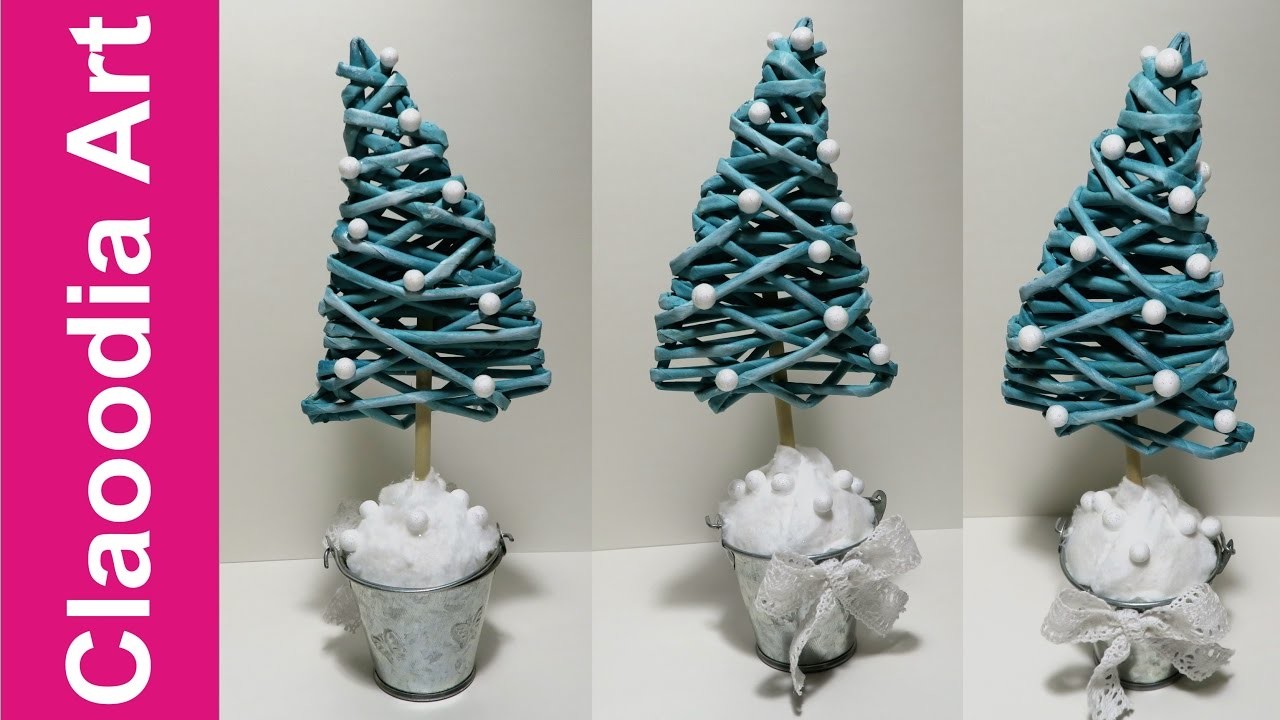 Mała choinka z papierowej wikliny w doniczce (Christmas tree, wicker paper,  DIY)