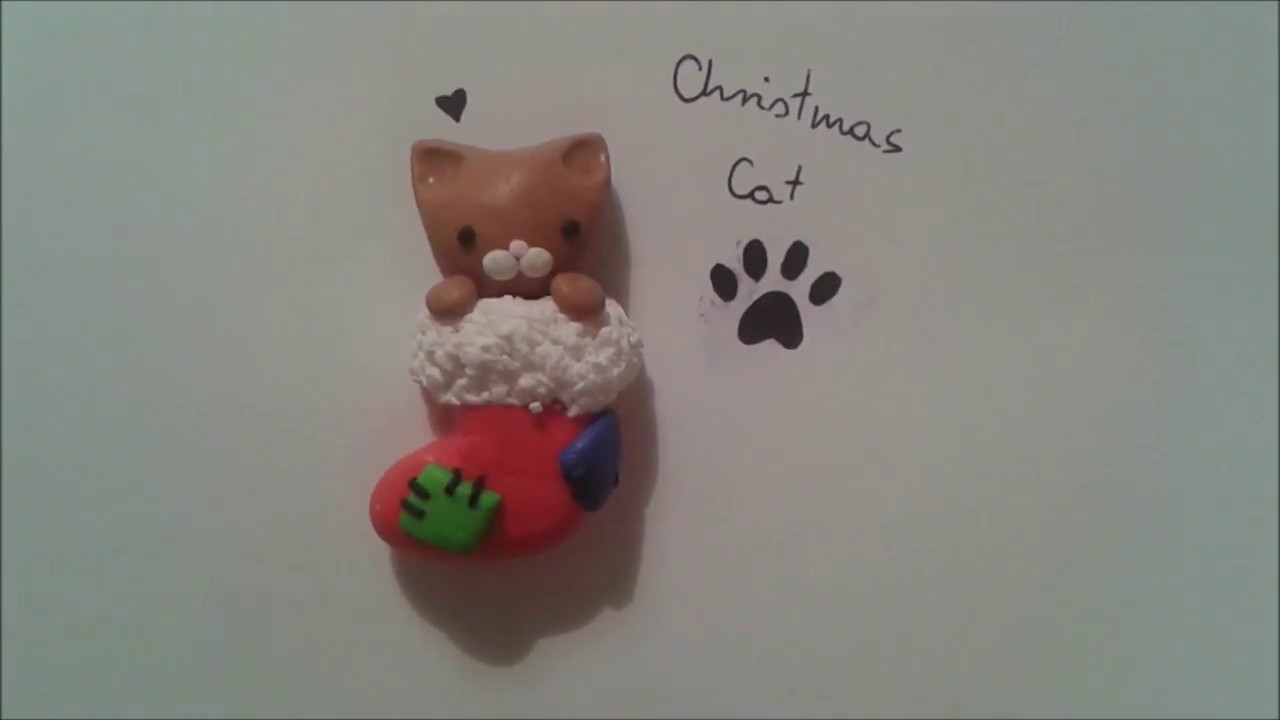 Polymer clay tutorial: Christmas cat =^.^=