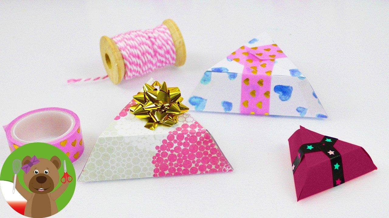 DIY pudełko na prezent | proste trójkątne pudełko z kolorowego papieru | origami