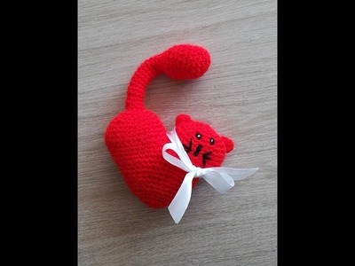 No 135# Kotek serce 3d na szydełku - heart cat 3d crochet