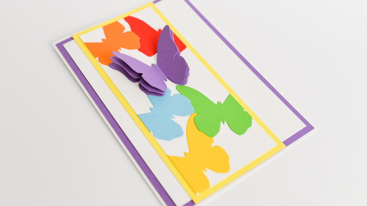 How to Make - Greeting Card Birthday Rainbow Butterflies - Step by Step DIY | Kartka Urodziny Motyle