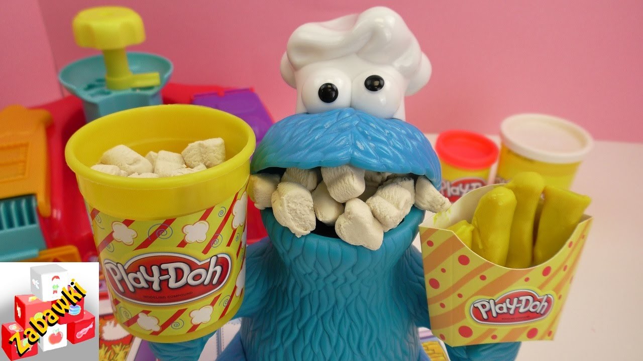 Play Doh Ciasteczkowy Potwór obżera się popcornem z ciastoliny