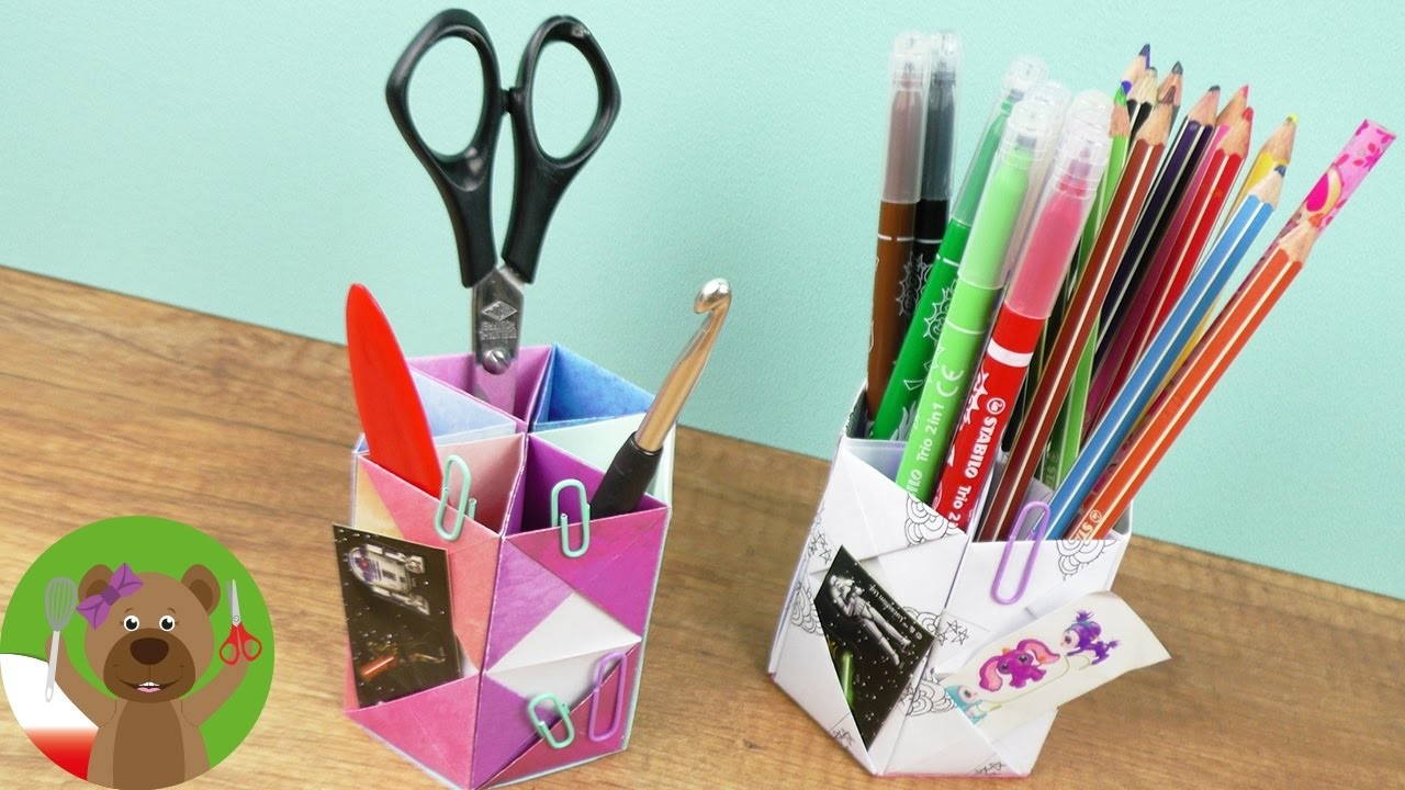 BACK TO SCHOOL | papierowy stojak na przybory do pisania | prosty i ładny | origami
