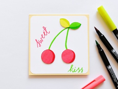 How to make : Cute Greeting Card Cherry | Kartka Okolicznościowa Wisienki - Mishellka #223 DIY