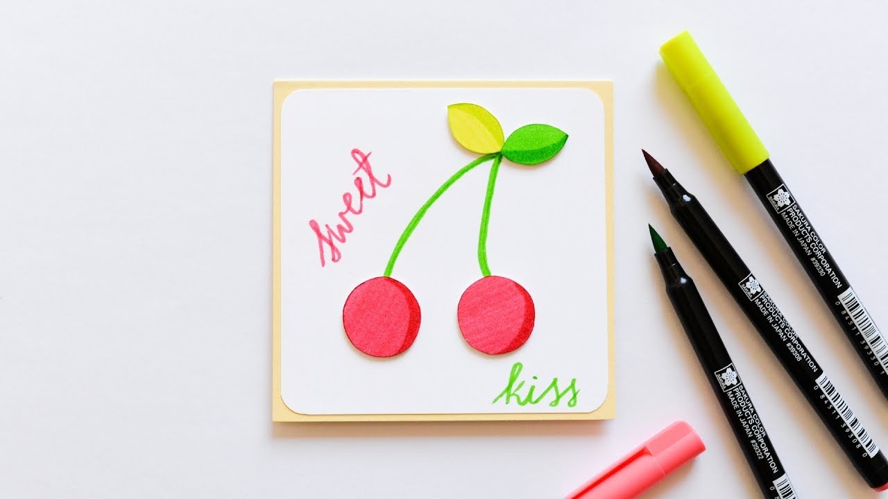 How to make : Cute Greeting Card Cherry | Kartka Okolicznościowa Wisienki - Mishellka #223 DIY