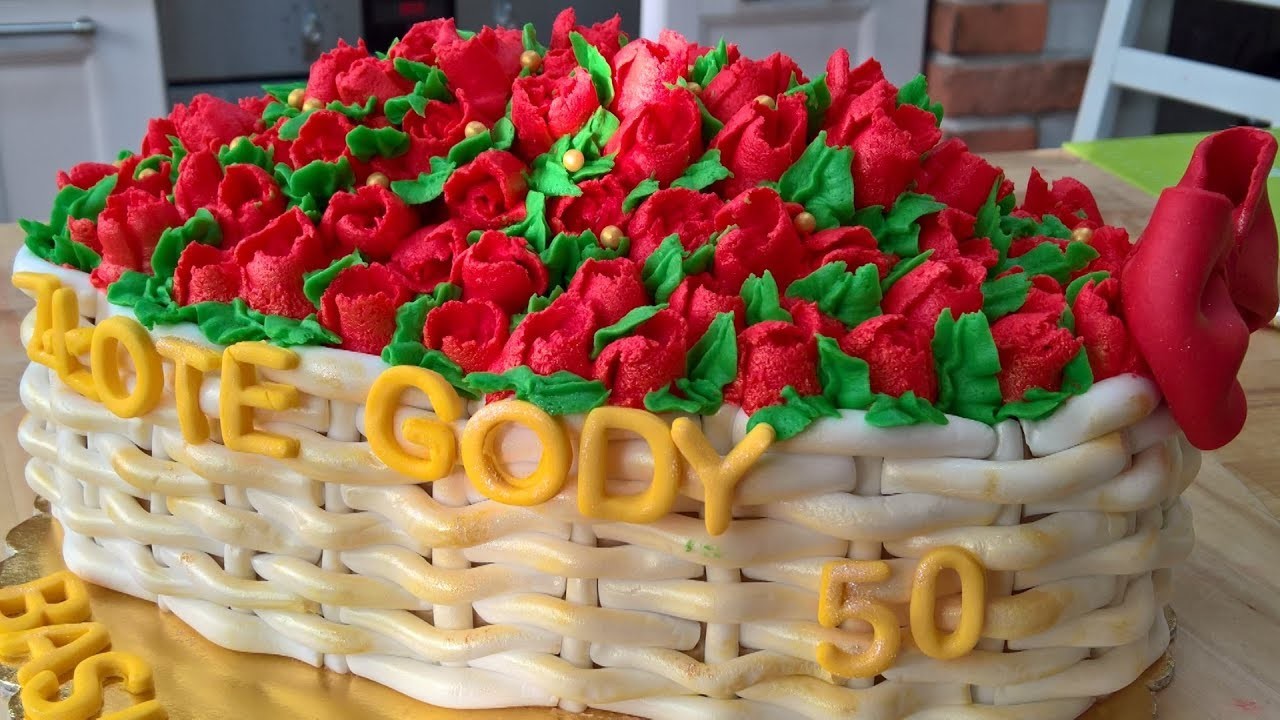 Tort kosz z różami na złote gody