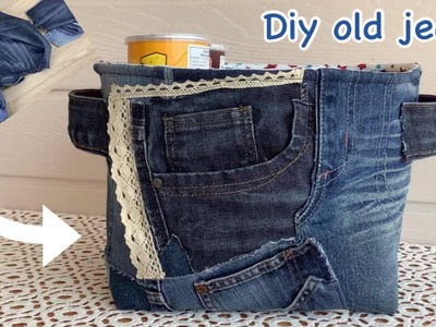 Diy old jeans, fabric basket tutorial, jeans fabric basket, how to fabric basket, wandee easy sewing
