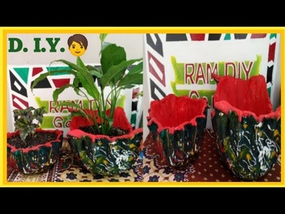Making Simple Cement Flower Pot and Painting Designs at Home Decor. RAM DIY Garden.
