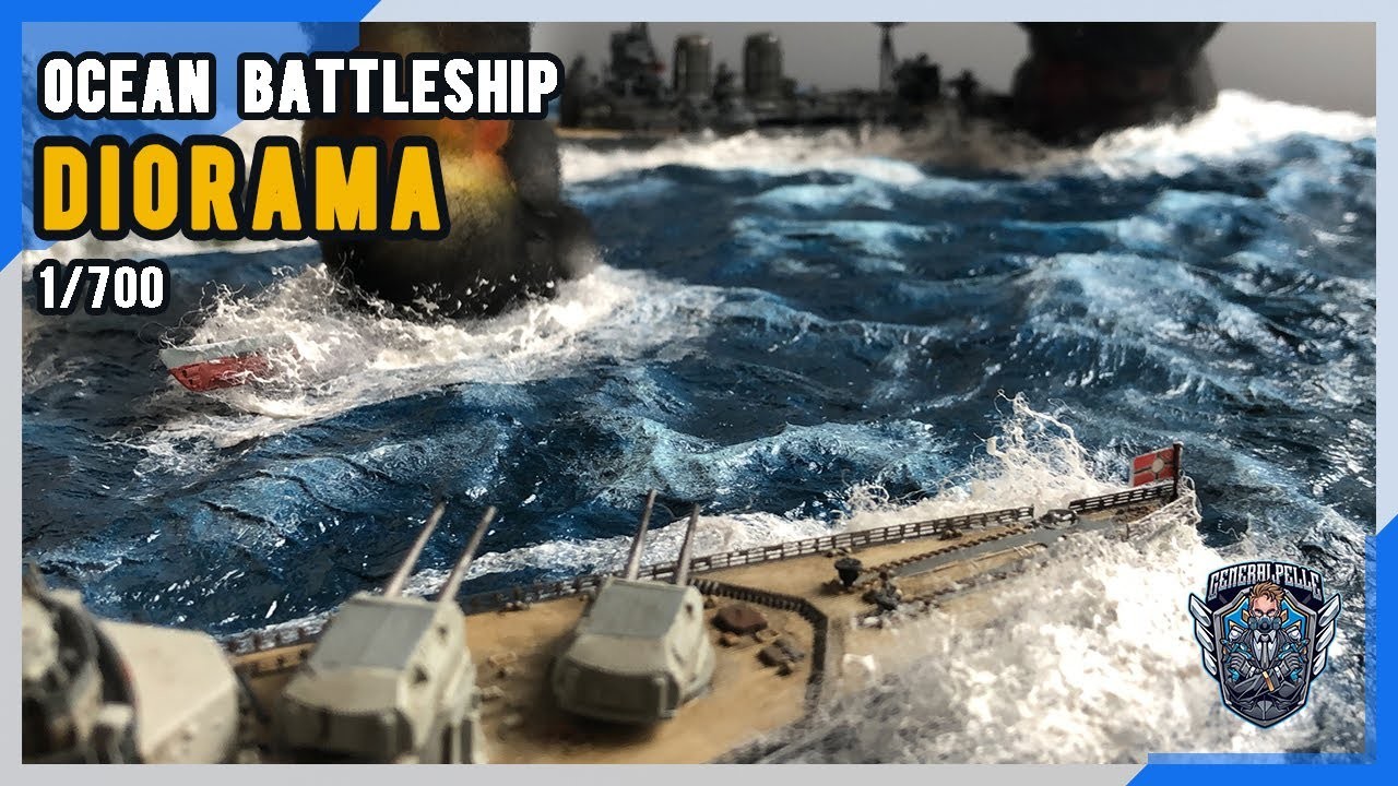 Huge Battleship Ocean Diorama. DKM Bismarck vs HMS Hood in 1.700