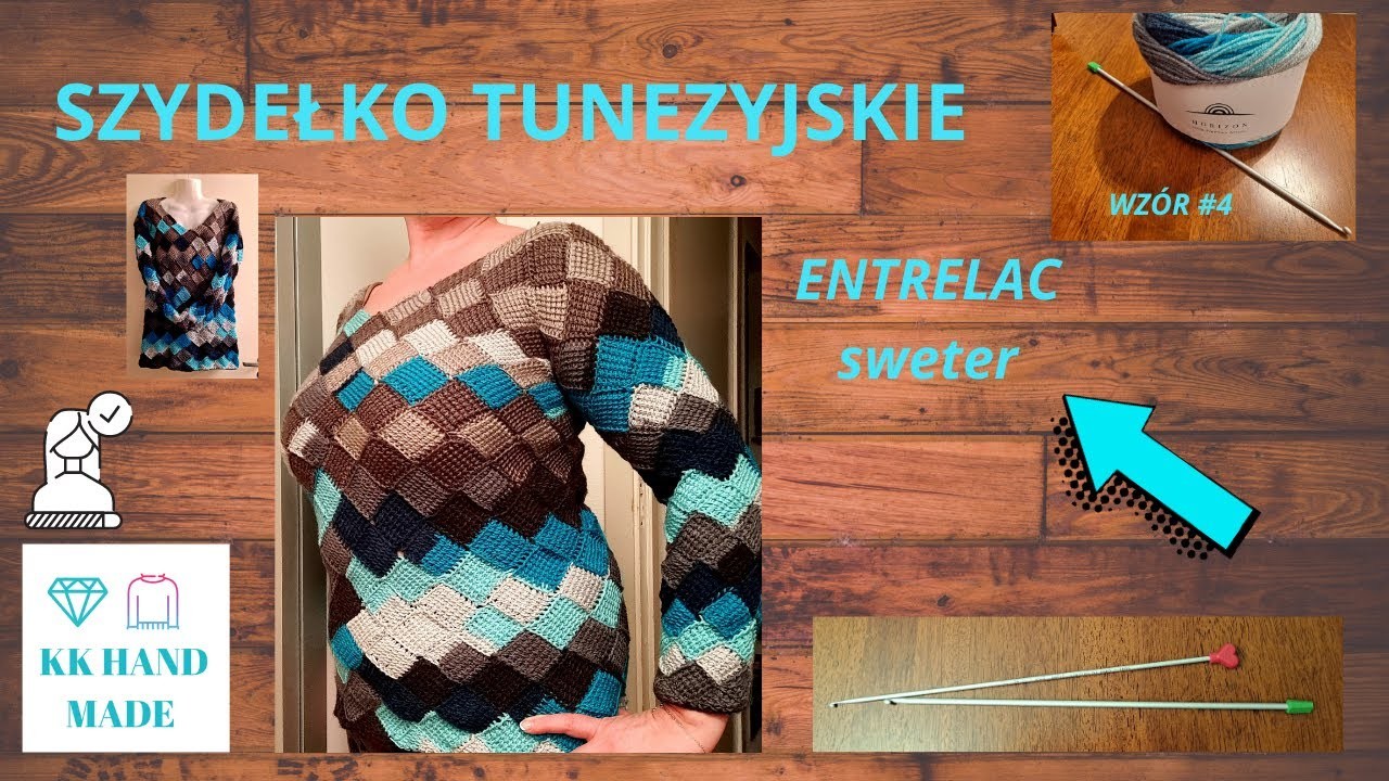 ????T#4 ENTRELAC sweter - SZYDEŁKO TUNEZYJSKIE