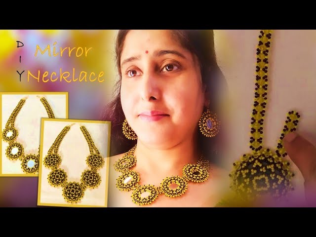 How to DIY make a beaded Mirror Necklace | বীড্স Mirror নেকলেশ ডীজাইন (part 1) on #সহচরী