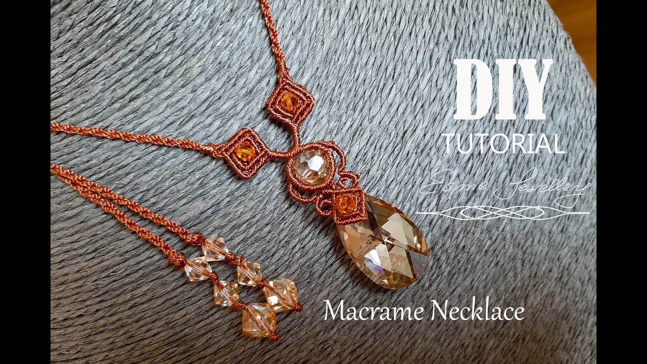 Makramowy naszyjnik z kryształem tutorial. Macramé necklace with crystal tutorial DIY