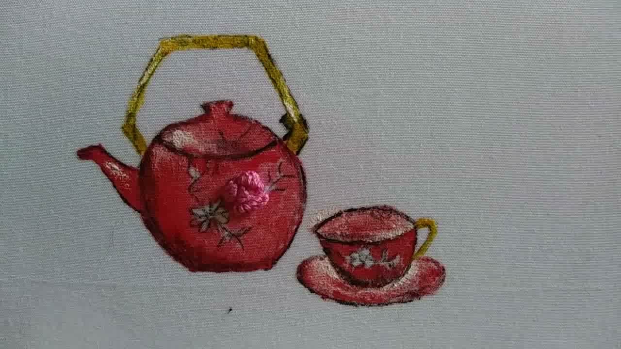 Tea pot hand embroidery