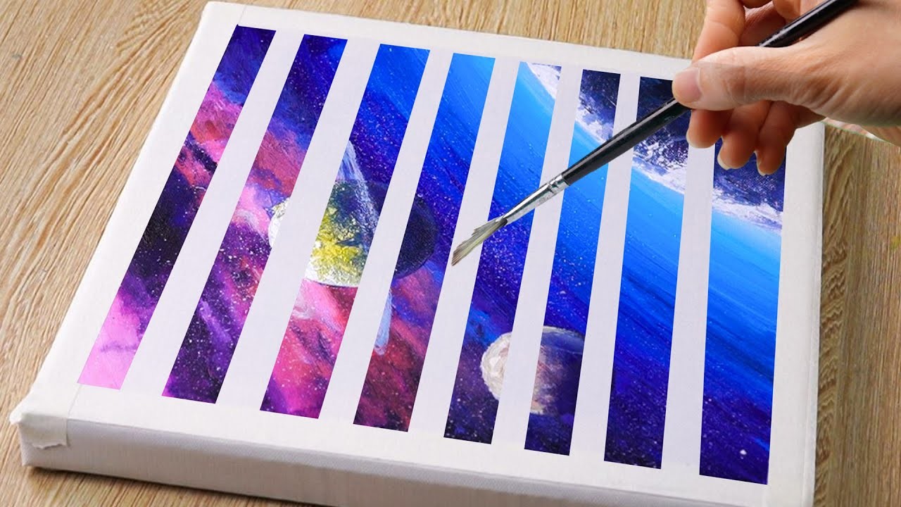 Painting Technique #43 | Close-up Of The Planets | Easy Masking Tape Satisfying