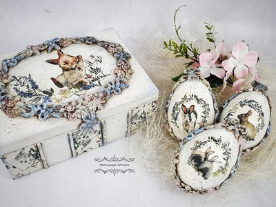 Decoupage # easter decorations # box and eggs with hares #ITDCollection #Pentart # DIY tutorial. 