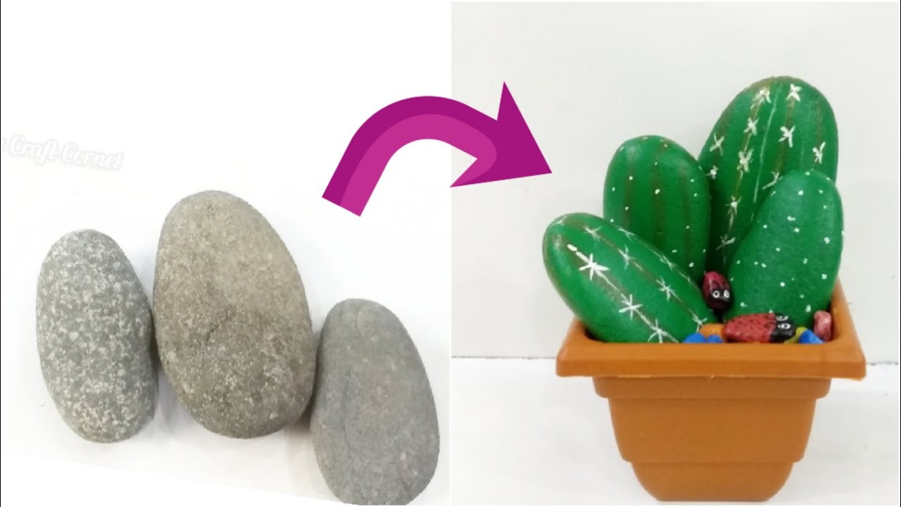 DIY Cactus Art. Painting Stones.Rock cactus craft