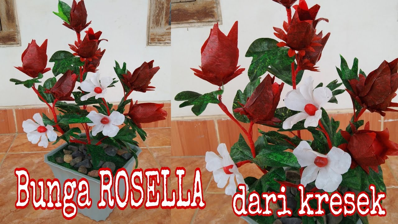 DIY.Bunga Rosella dari Plastik Kresek.Rosella Flowers from Plastic Bag