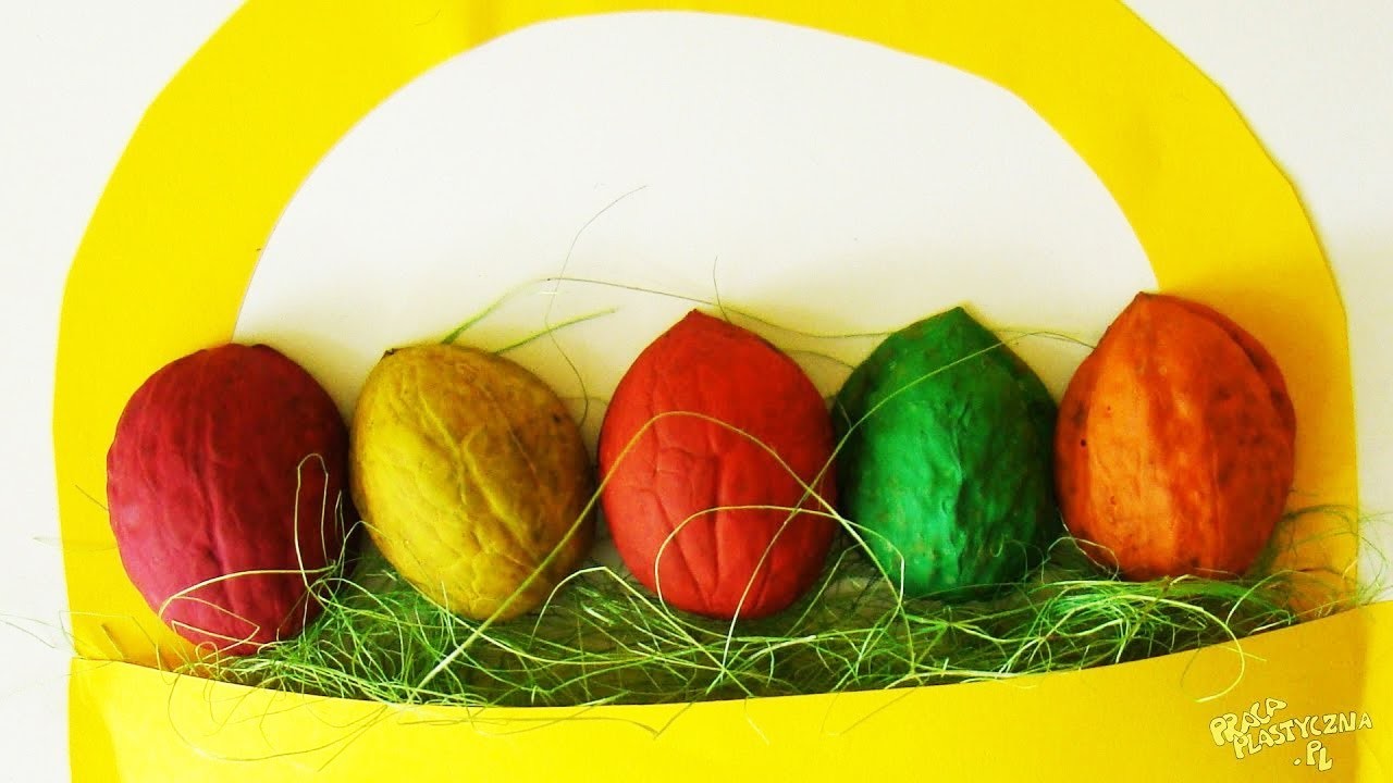 Koszyczek wielkanocny z orzechowymi pisankami | Praca plastyczna. Easter crafts for preschoolers