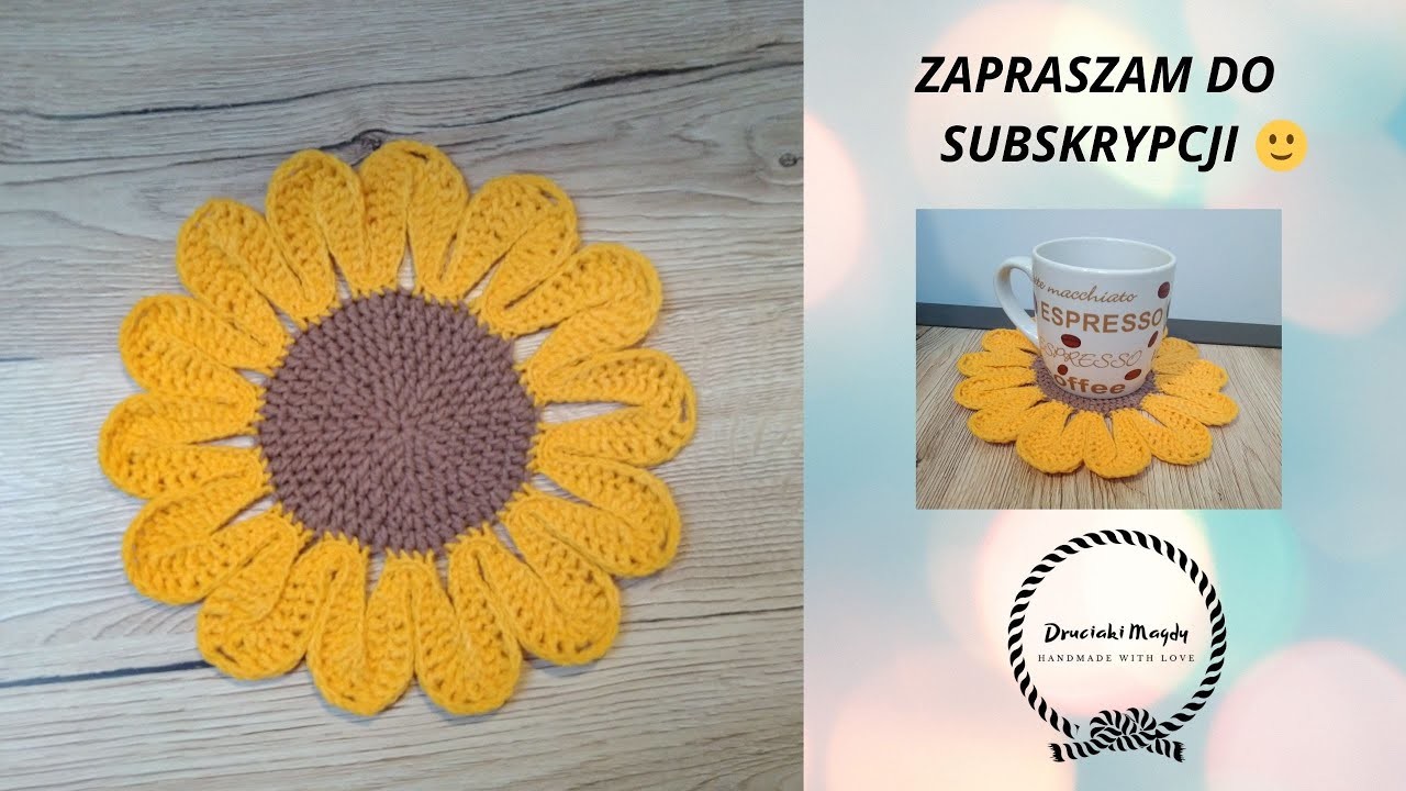 Słonecznik podkładka pod kubek na szydełku - jak zrobić. crochet sunflower