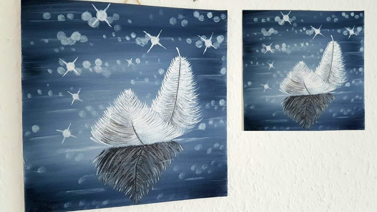 Feder Malen Acryl Weiß Schwarz leicht für Anfänger - Feather Acrylic Painting Easy for Beginners