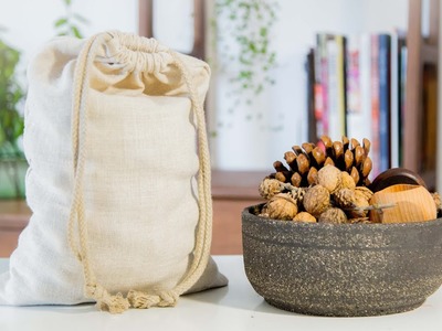 Lniany worek ręcznie uszyty | Hand sewing drawstring bag