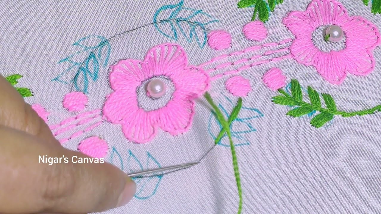 Flower stitch,Hater kaj,Phulkari border design,জামার ডিজাইন,হাতের কাজের জামার ডিজাইন,Fulkari orna