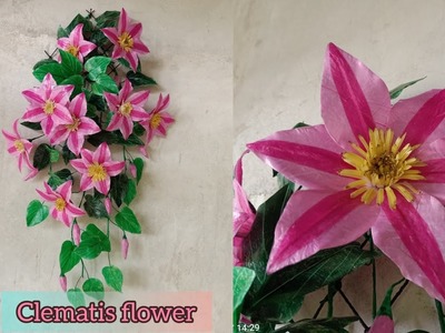 How to make Clematis flower from Plastic carry bags | bunga gantung hiasan dinding