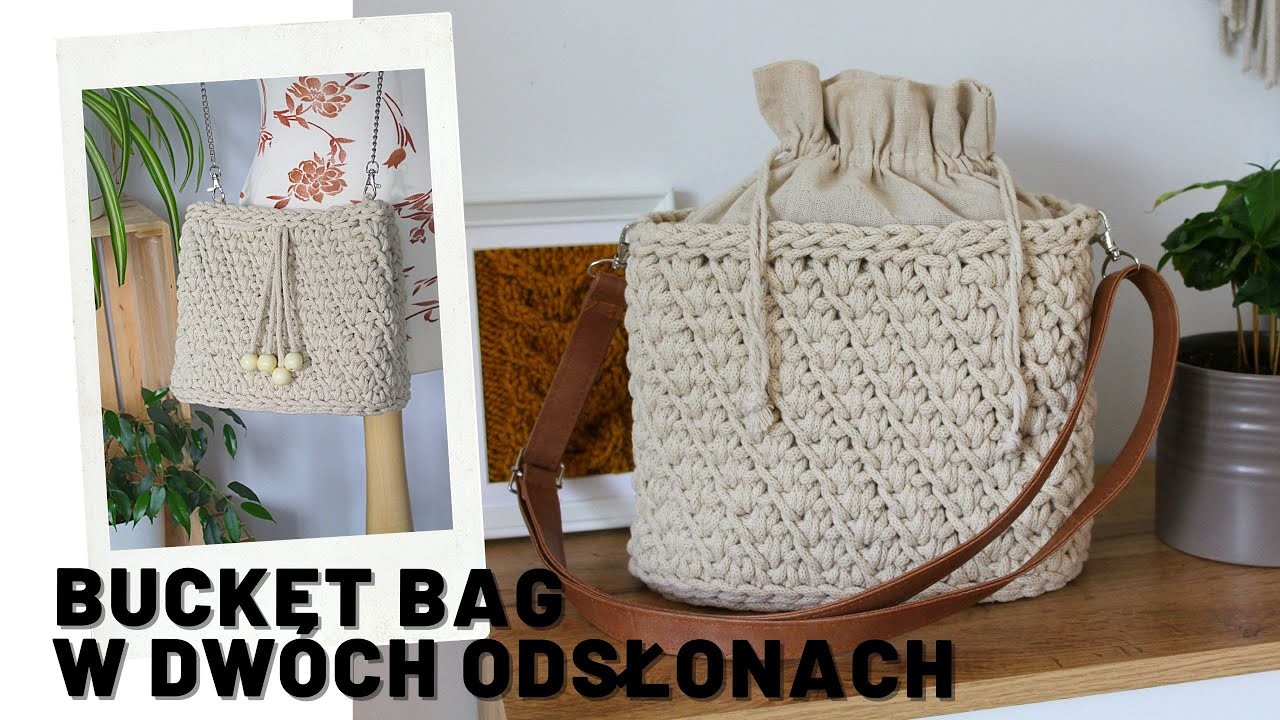 Crochet bucket bag, two versions. Torebka na szydełku na owalnej bazie.