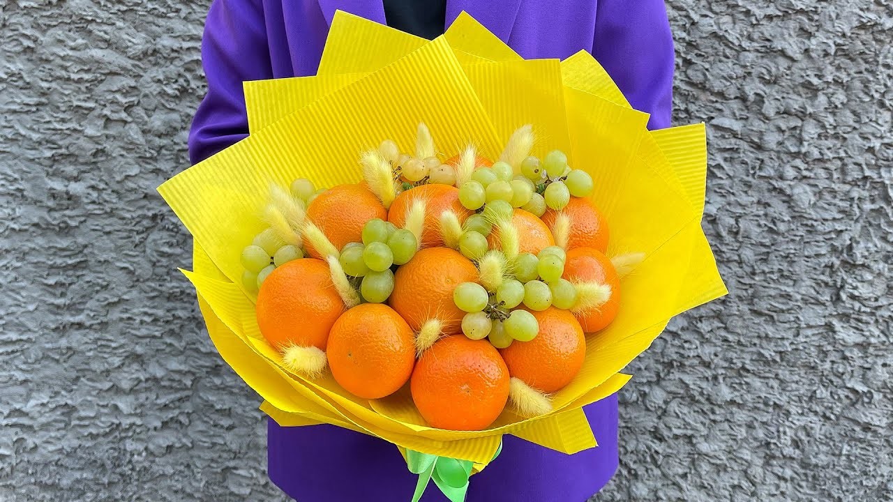 Идея Diy Букет из фруктов. Яркий букет из апельсинов, мандаринов и винограда своими руками