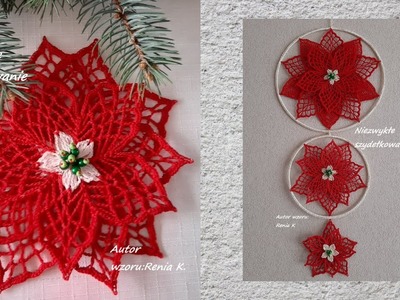 Kwiat 18 cm, gwiazda betlejemska, 3D. Wzór autorski.Author Pattern Renia K. Crochet tutorial.